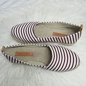 AREZZO FLATS SHOES WHITE BLUE &RED STRIPED WOMEN'S